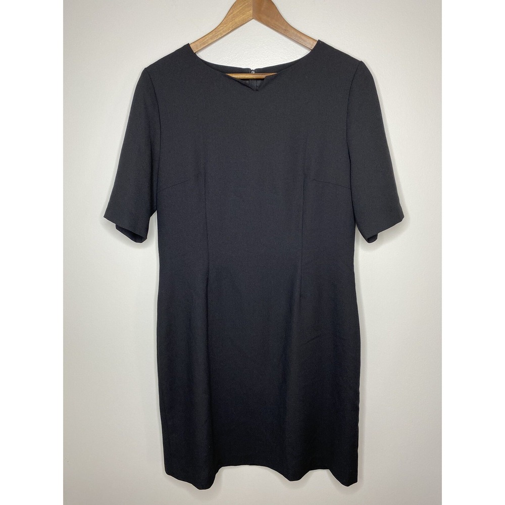 Laura‎ Ashley Vintage Classic Black Dress Shift Wool Blend Lined Size 10